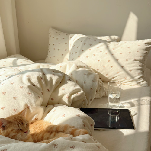 【花臉貓】甜心集！秋冬少女心蝴蝶結加厚親膚牛奶絨保暖四件套