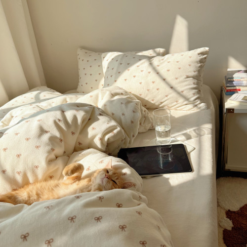 【花臉貓】甜心集！秋冬少女心蝴蝶結加厚親膚牛奶絨保暖四件套