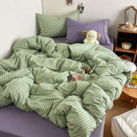 條紋水洗棉簡約四件套透氣親膚床品套件臥室居家柔軟肌理被套組合