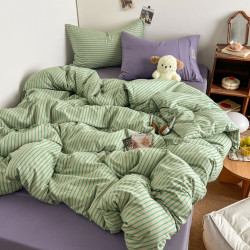 條紋水洗棉簡約四件套透氣親膚床品套件臥室居家柔軟肌理被套組合