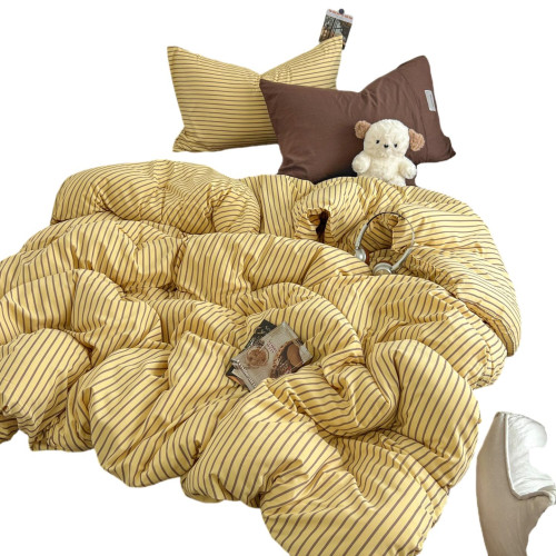 條紋水洗棉簡約四件套透氣親膚床品套件臥室居家柔軟肌理被套組合