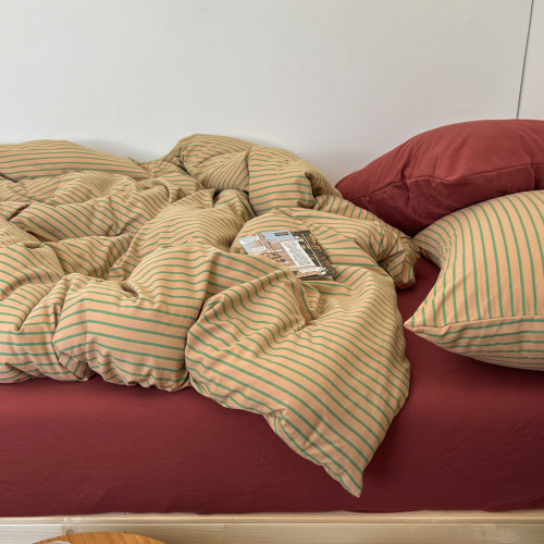 條紋水洗棉簡約四件套透氣親膚床品套件臥室居家柔軟肌理被套組合