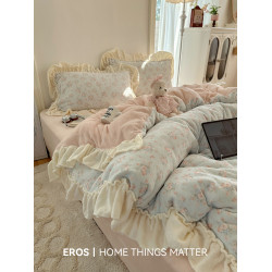 EROS自製︱霧島聽風牛奶絨四件套秋冬小清新ins韓系保暖床包被套