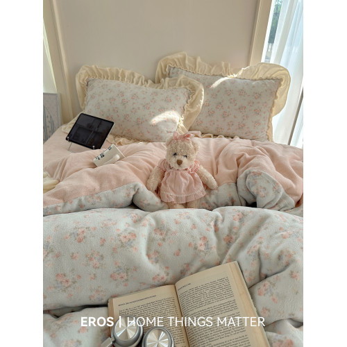 EROS自製︱霧島聽風牛奶絨四件套秋冬小清新ins韓系保暖床包被套