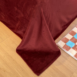 秋冬季牛奶絨被套單件雙面加絨加厚酒紅色珊瑚絨被罩床單四件套