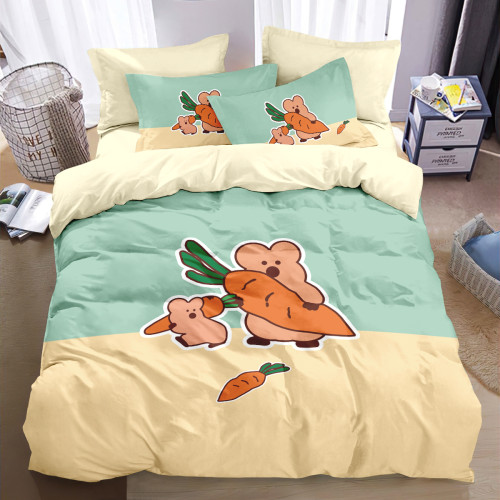 柿子椒熊純棉被套全棉四件套兒童學生宿捨床上用品三件套床單床包