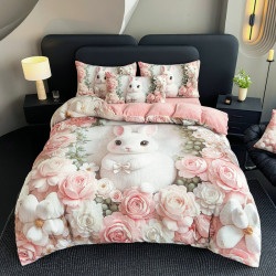 立體5D大卡通牛奶絨四件套加厚被套雙面絨可愛加絨冬季床單保暖品