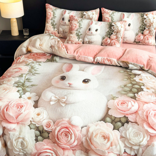 立體5D大卡通牛奶絨四件套加厚被套雙面絨可愛加絨冬季床單保暖品