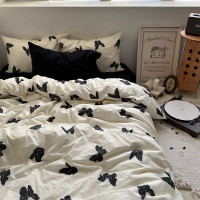 ins復古侘寂風床上用品四件套簡約床單被套單人宿捨三件套水洗棉