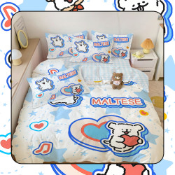 可愛線條小狗全棉四件套卡通純棉三件套女生寢室學生宿捨單被套