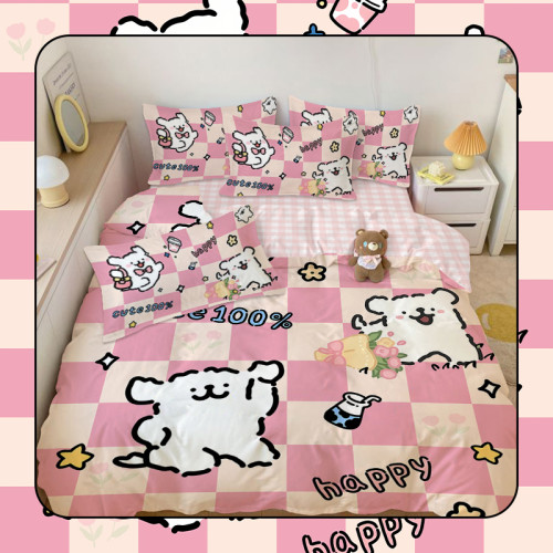 可愛線條小狗全棉四件套卡通純棉三件套女生寢室學生宿捨單被套