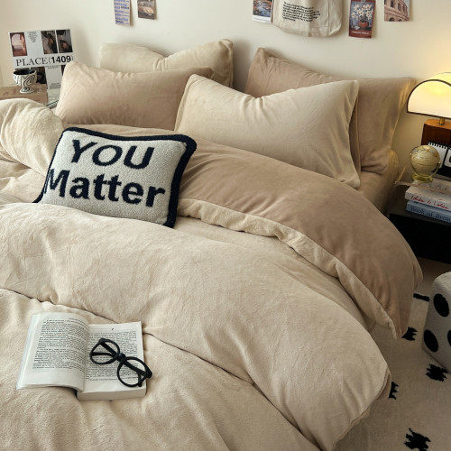 日式純色牛奶絨棉四件套珊瑚絨被套床單加厚保暖秋冬季床品三件套