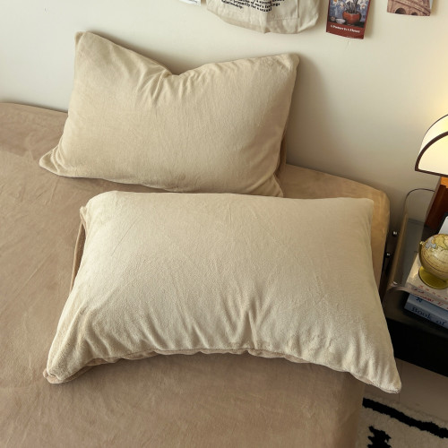 日式純色牛奶絨棉四件套珊瑚絨被套床單加厚保暖秋冬季床品三件套