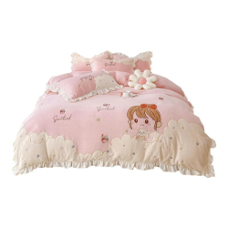 可愛超萌女孩牛奶絨四件套加厚保暖冬季寶寶絨卡通公主珊瑚絨床品