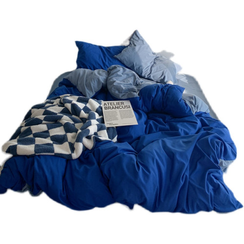 新款ins水洗棉四件套磨毛被套床包床單人宿捨三件套純色簡約床上4