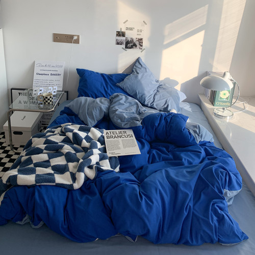 新款ins水洗棉四件套磨毛被套床包床單人宿捨三件套純色簡約床上4