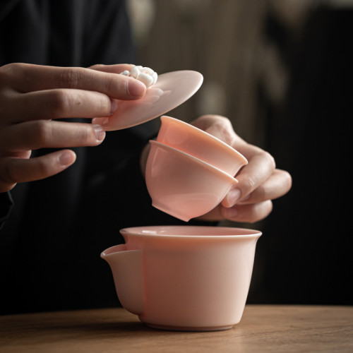 手工粉色捏花旅行快客杯可攜式收納包功夫茶具戶外女士陶瓷泡茶壺 手工粉色捏花旅行快客杯可攜式收納包功夫茶具戶外女士陶瓷泡茶壺