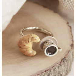 RORY戒指牛角包可頌咖啡杯開口戒可調節手飾可愛指環手工禮盒