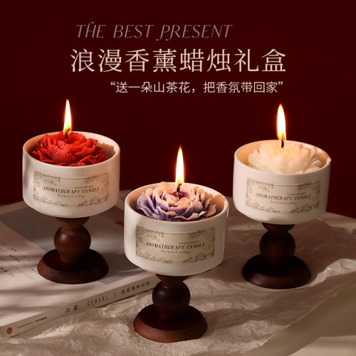 山茶花香薰蠟燭禮盒結婚生日酥油燈臥室高級感伴手禮物送女生花朵