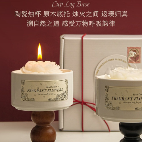 山茶花香薰蠟燭禮盒結婚生日酥油燈臥室高級感伴手禮物送女生花朵