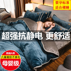 輕奢牛奶絨四件套冬季珊瑚絨法蘭絨保暖純色加絨防靜電床品高級感