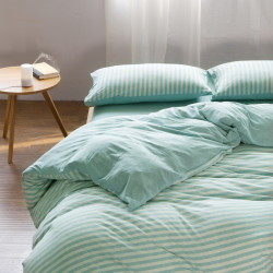 無印日式純棉裸睡天竺棉條紋四件套全棉針織棉1.8m床單床包式良品