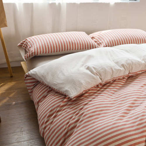 無印日式純棉裸睡天竺棉條紋四件套全棉針織棉1.8m床單床包式良品