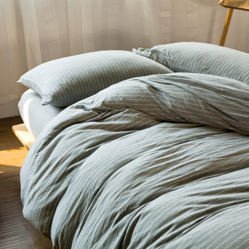 無印日式純棉裸睡天竺棉條紋四件套全棉針織棉1.8m床單床包式良品