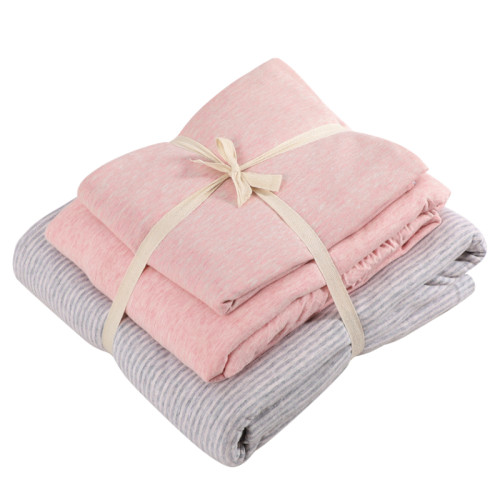 無印日式純棉裸睡天竺棉條紋四件套全棉針織棉1.8m床單床包式良品