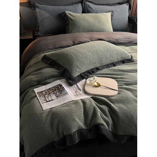 高級侘寂風冬季牛奶絨四件套加厚保暖雙面珊瑚絨床單灰色床上用品