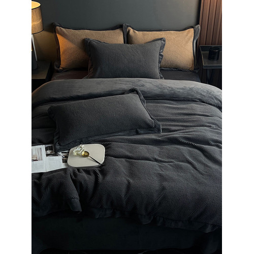 高級侘寂風冬季牛奶絨四件套加厚保暖雙面珊瑚絨床單灰色床上用品