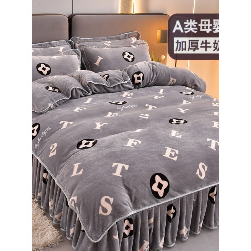 加厚牛奶絨四件套保暖珊瑚絨防靜電法蘭絨毛絨雙面絨被套床裙冬季
