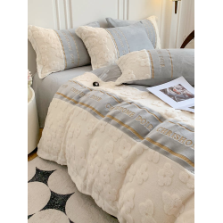 法式小香風牛奶絨床上四件套冬季雙面加絨加厚被套珊瑚絨床單床品