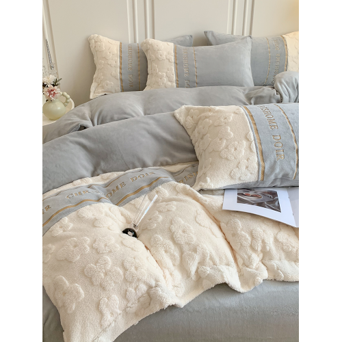 法式小香風牛奶絨床上四件套冬季雙面加絨加厚被套珊瑚絨床單床品