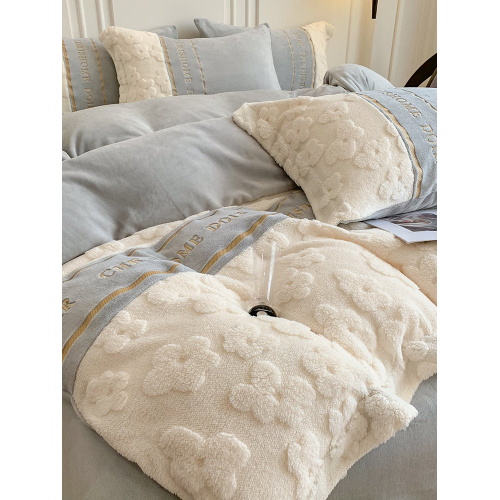 法式小香風牛奶絨床上四件套冬季雙面加絨加厚被套珊瑚絨床單床品