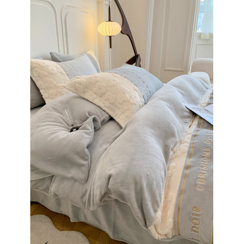 法式小香風牛奶絨床上四件套冬季雙面加絨加厚被套珊瑚絨床單床品