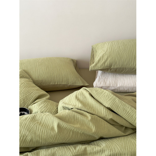 A類全棉侘寂風高級肌理感床包四件套純棉日式簡約風提花春夏被套