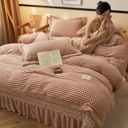 加絨雙面牛奶絨無印風四件套夾棉床蓋冬季保暖法蘭絨床上用品被套