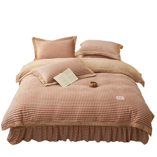 加絨雙面牛奶絨無印風四件套夾棉床蓋冬季保暖法蘭絨床上用品被套