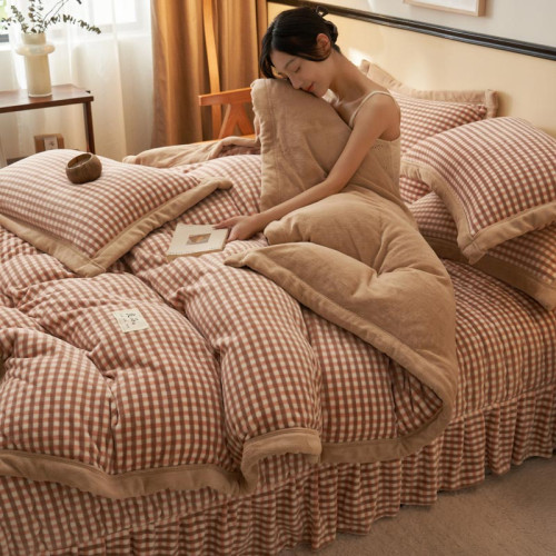 加絨雙面牛奶絨無印風四件套夾棉床蓋冬季保暖法蘭絨床上用品被套