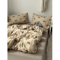 少女美拉德ins可愛卡通臘腸狗狗水洗棉四件套床單學生三件套床包