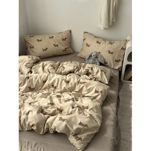 少女美拉德ins可愛卡通臘腸狗狗水洗棉四件套床單學生三件套床包