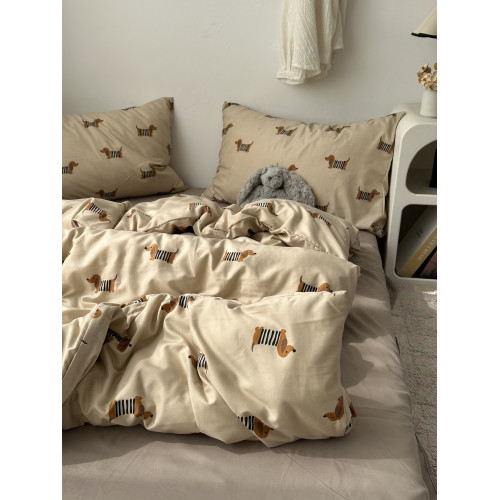 少女美拉德ins可愛卡通臘腸狗狗水洗棉四件套床單學生三件套床包