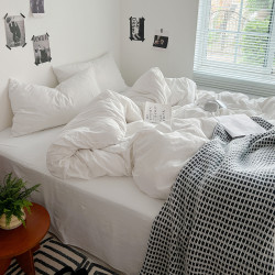 冰川白~純水洗棉四件套全棉床品床包款1.8被套床單學生宿捨三件套