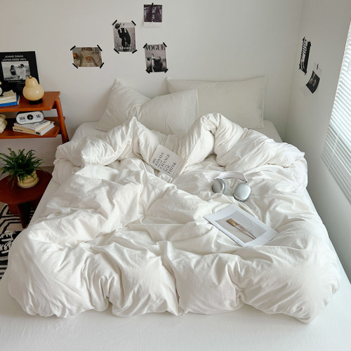 冰川白~純水洗棉四件套全棉床品床包款1.8被套床單學生宿捨三件套