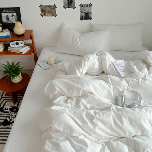 冰川白~純水洗棉四件套全棉床品床包款1.8被套床單學生宿捨三件套