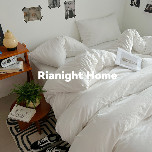 冰川白~純水洗棉四件套全棉床品床包款1.8被套床單學生宿捨三件套