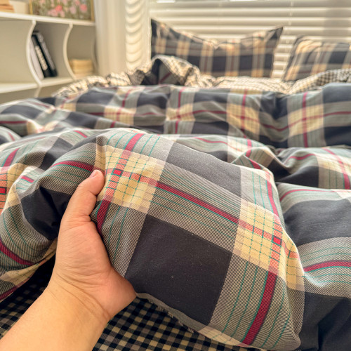 簡約床上用品四件套床包格子被套格子男學生宿捨床單人雙人三件套