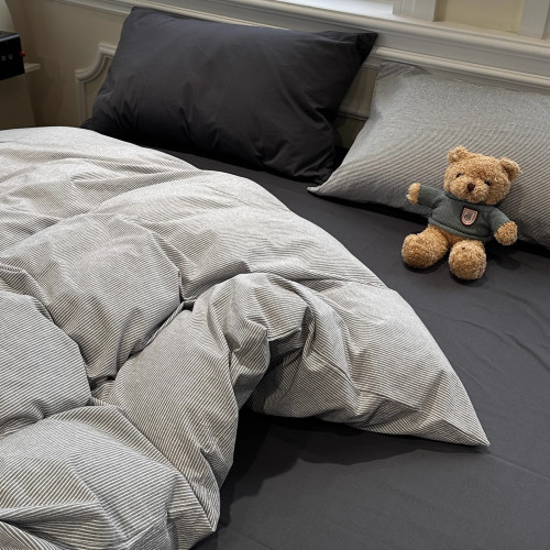 日式簡約條紋四件套水洗棉被套非全棉純棉床單學生宿捨床上三件套