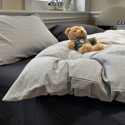 日式簡約條紋四件套水洗棉被套非全棉純棉床單學生宿捨床上三件套